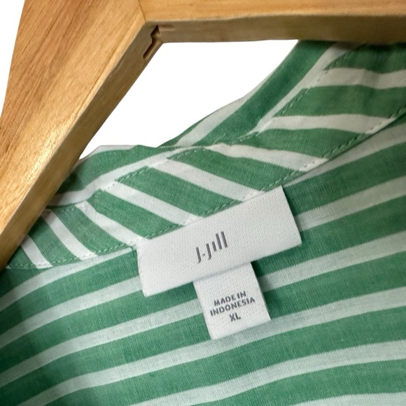 J Jill Womens Striped Cotton Button Up Shirt Sz XL Green White Long Sleeve - Picture 6 of 6